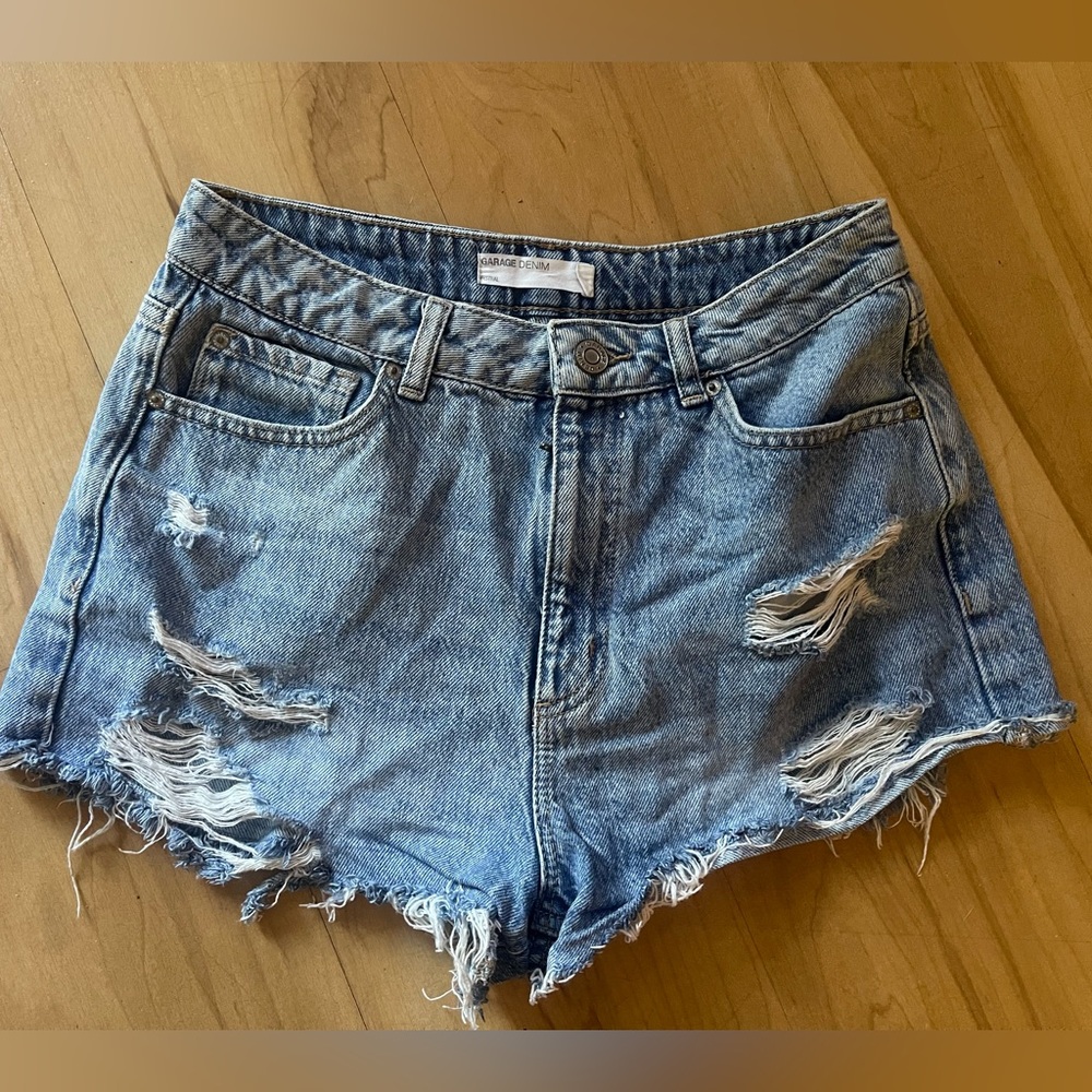 Garage Denim Festival Shorts Coachella Distressed Raw Hem Size 5 27 Womens Y2K